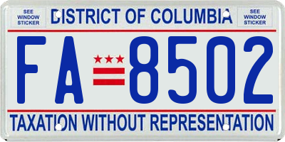 DC license plate FA8502