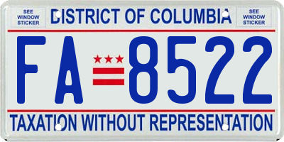 DC license plate FA8522