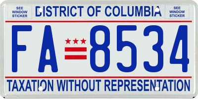 DC license plate FA8534