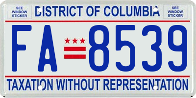 DC license plate FA8539