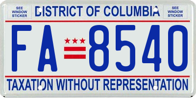 DC license plate FA8540