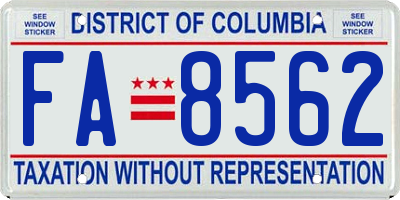 DC license plate FA8562