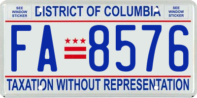 DC license plate FA8576