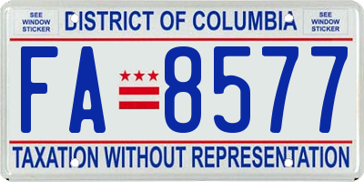 DC license plate FA8577