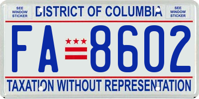 DC license plate FA8602