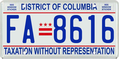 DC license plate FA8616