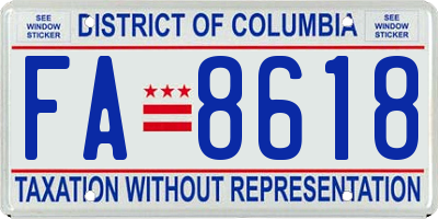 DC license plate FA8618