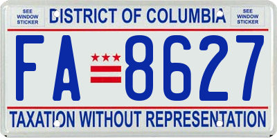 DC license plate FA8627