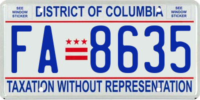 DC license plate FA8635