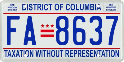 DC license plate FA8637