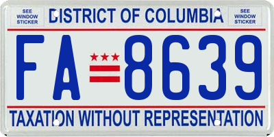 DC license plate FA8639