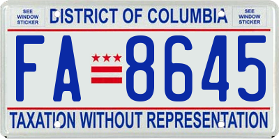 DC license plate FA8645