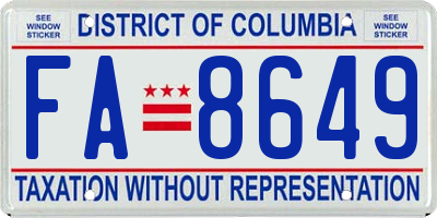 DC license plate FA8649