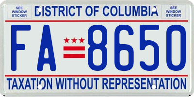 DC license plate FA8650