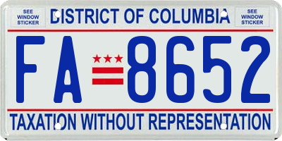 DC license plate FA8652