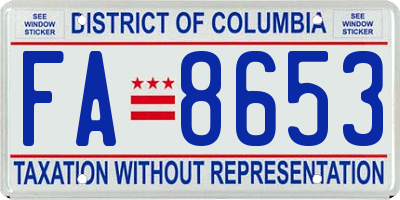 DC license plate FA8653