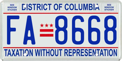 DC license plate FA8668