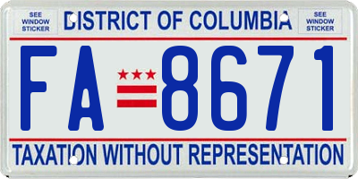 DC license plate FA8671