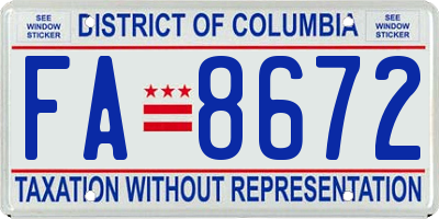 DC license plate FA8672