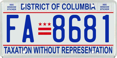 DC license plate FA8681