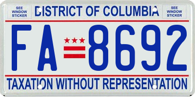 DC license plate FA8692