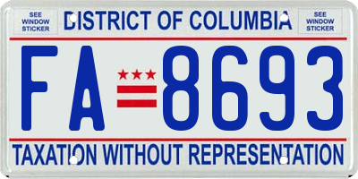 DC license plate FA8693