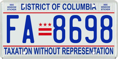 DC license plate FA8698