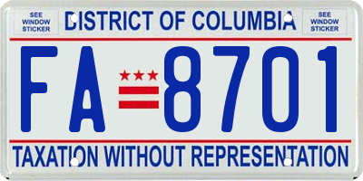 DC license plate FA8701