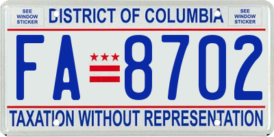 DC license plate FA8702