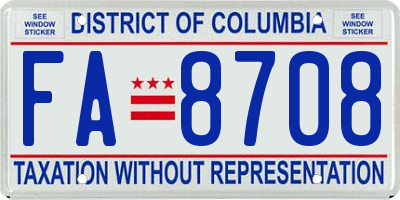 DC license plate FA8708