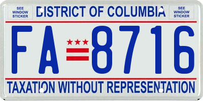 DC license plate FA8716