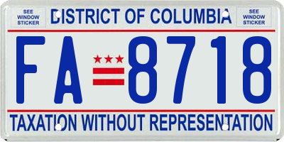 DC license plate FA8718