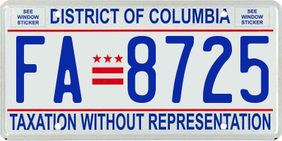 DC license plate FA8725