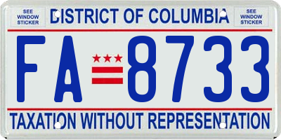 DC license plate FA8733