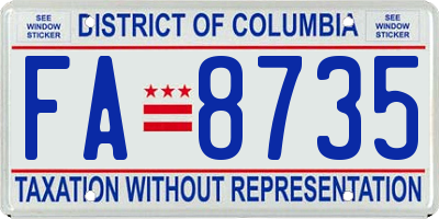 DC license plate FA8735