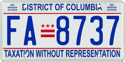 DC license plate FA8737