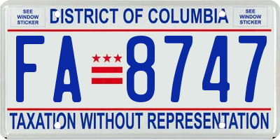 DC license plate FA8747