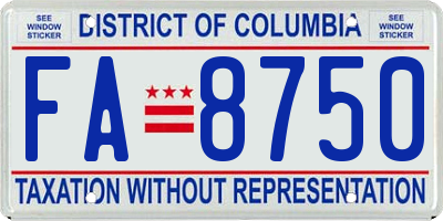 DC license plate FA8750