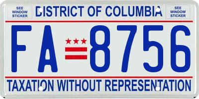 DC license plate FA8756