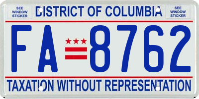 DC license plate FA8762