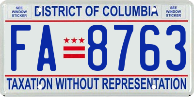 DC license plate FA8763