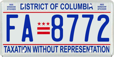 DC license plate FA8772