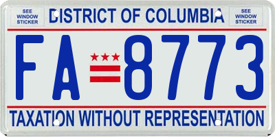 DC license plate FA8773