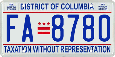 DC license plate FA8780