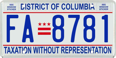 DC license plate FA8781