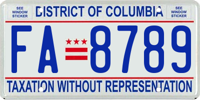 DC license plate FA8789