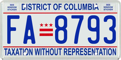 DC license plate FA8793