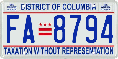 DC license plate FA8794