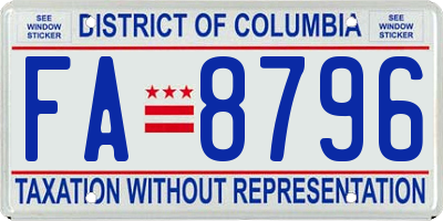 DC license plate FA8796