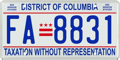 DC license plate FA8831